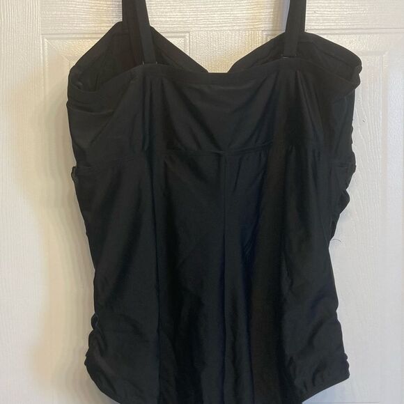 Torrid Slim Fix Lattice Front Swimsuit One Piece Black Ruched Slimming Plus 4X - Picture 3 of 6